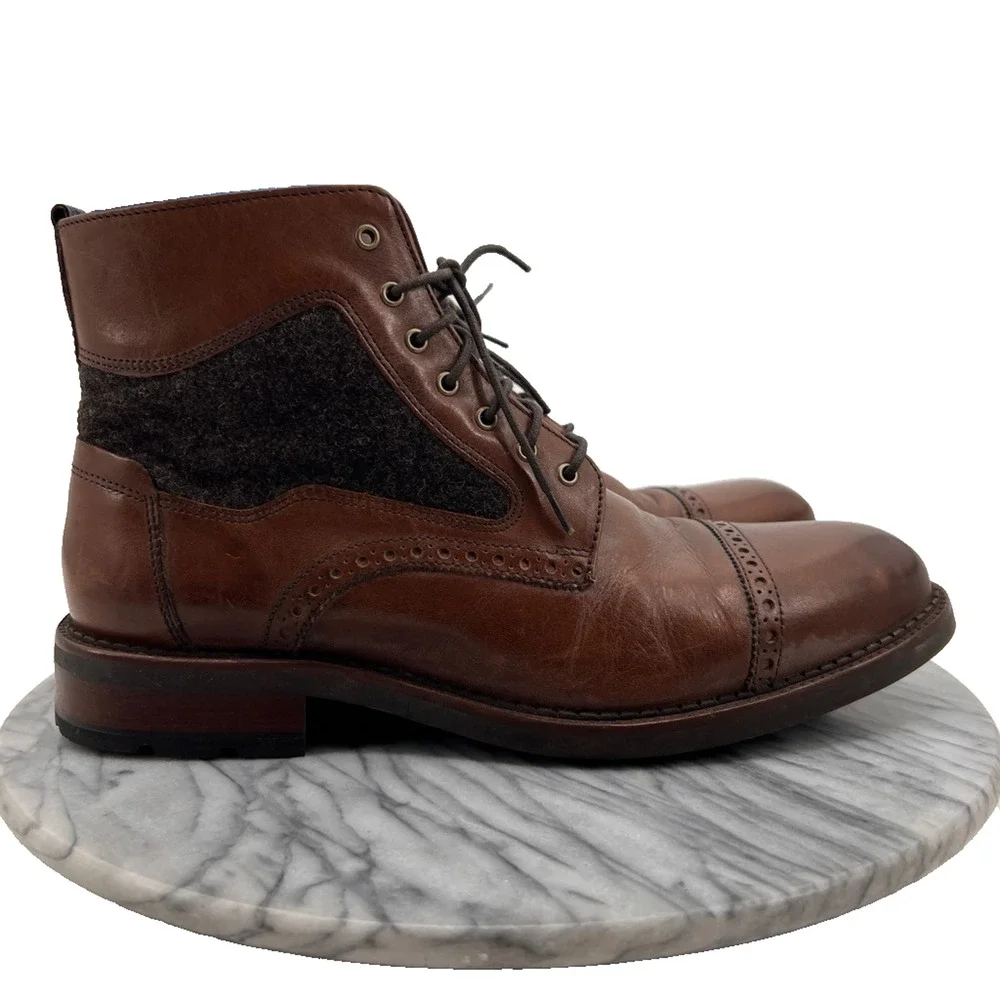 Johnston‎ & Murphy Mens Boots 9.5 Mahogany Fullerton Cap Toe Side Zip Block Heel